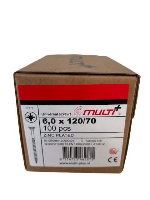 1 doos met 100 Multi+ schroeven 6,0×120/70 Pz3