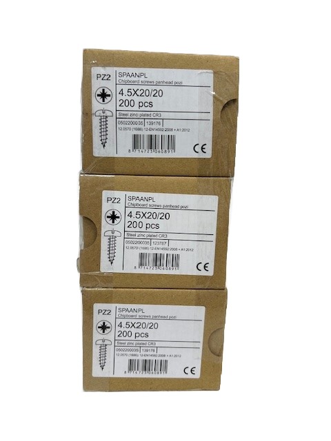 3 x 200 Splaanplaat schroeven 4.5 x 20/20 PZ2