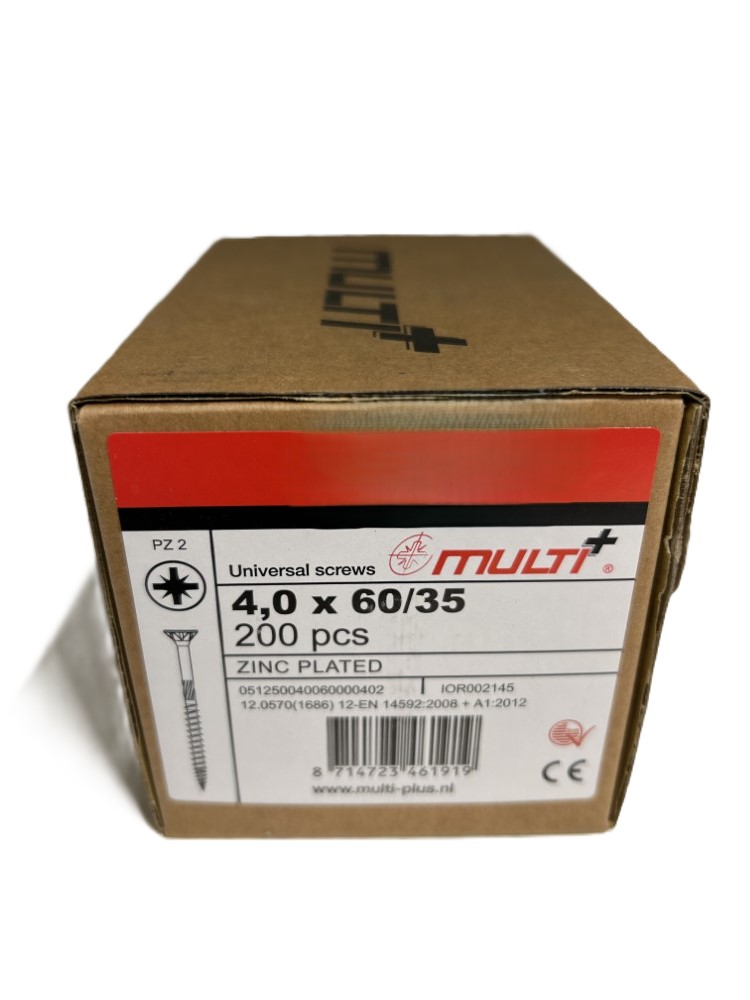 Multi+ schroeven PZ2 200 stuks 4.0 x 60/35