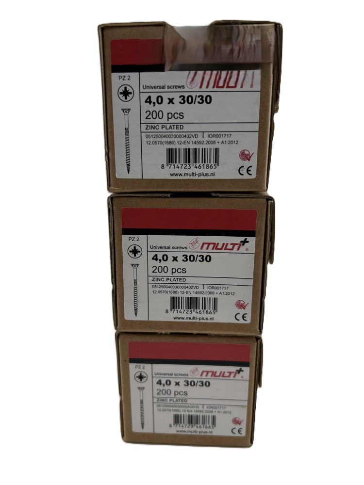 Multi+ schroeven PZ2 3 x 200 stuks 4.0 x 30/30
