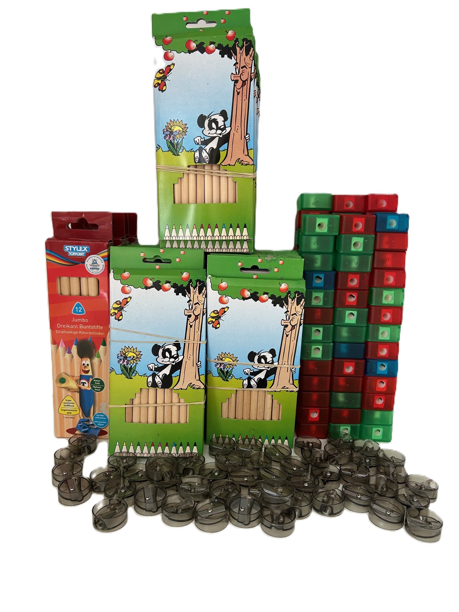 Partijtje kleurpotloden en puntenslijpers