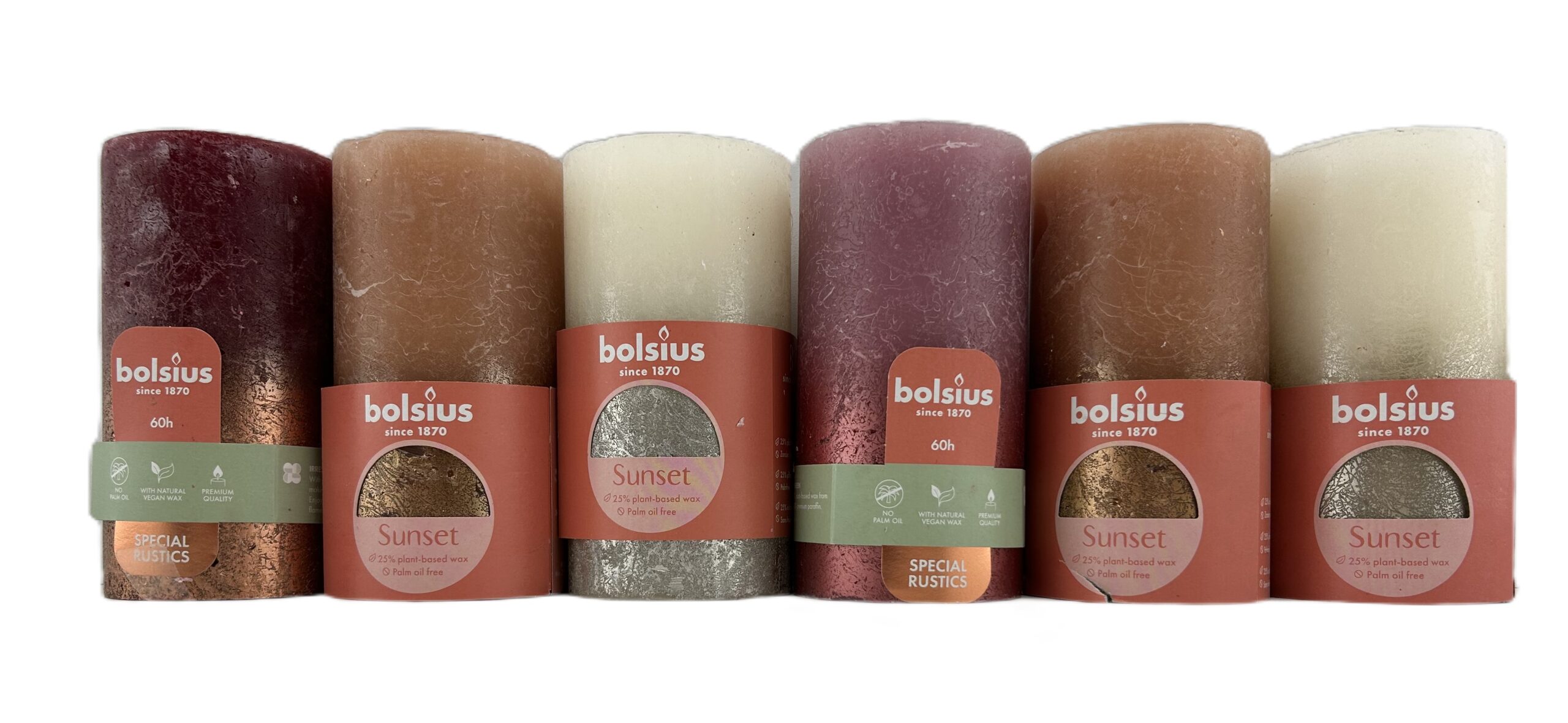 6 Kaarsen van Bolsius Sunset 13 x 6.5cm 60 branduren