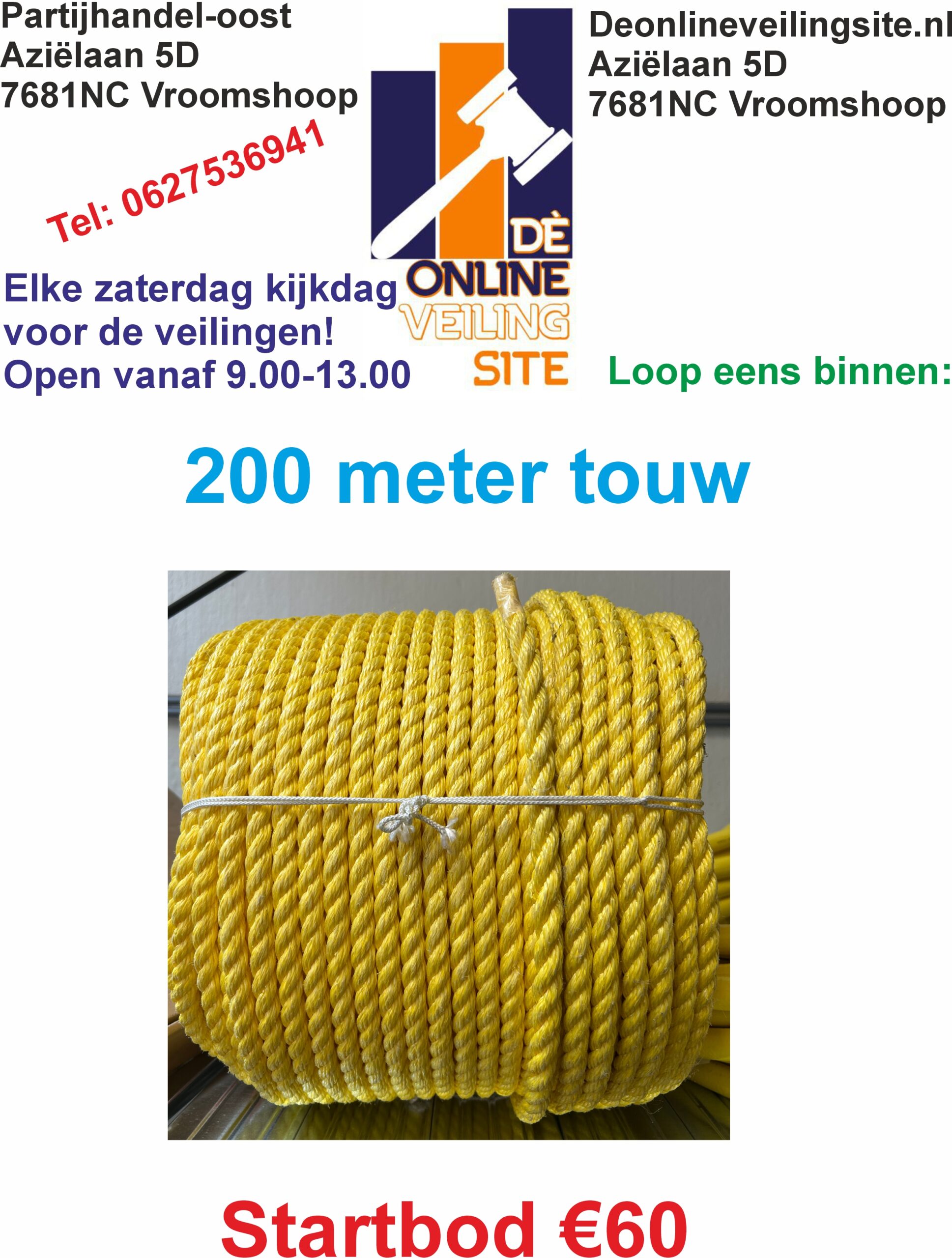 Deze kavel loopt af precies één week na
  het eerste bod.Bos touw 200 meter