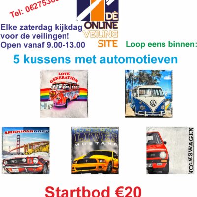 Deze kavel loopt af precies één week na
  het eerste bod.5 Kussens met automotieven