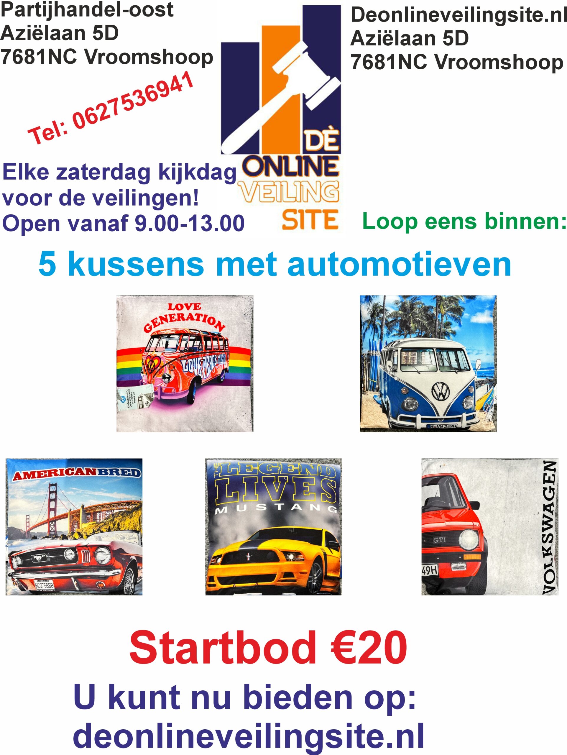 Deze kavel loopt af precies één week na
  het eerste bod.5 Kussens met automotieven