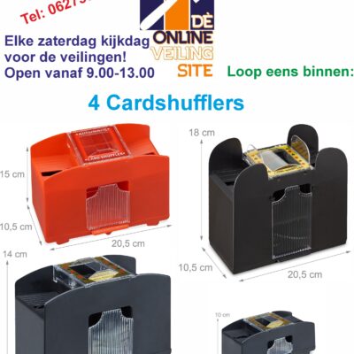Deze kavel loopt af precies één week na
  het eerste bod.4 Kaartshufflers 1 x voor 2 spel kaarten  2 x voor 4 spel kaarten  1 x voor 6 spel kaarten