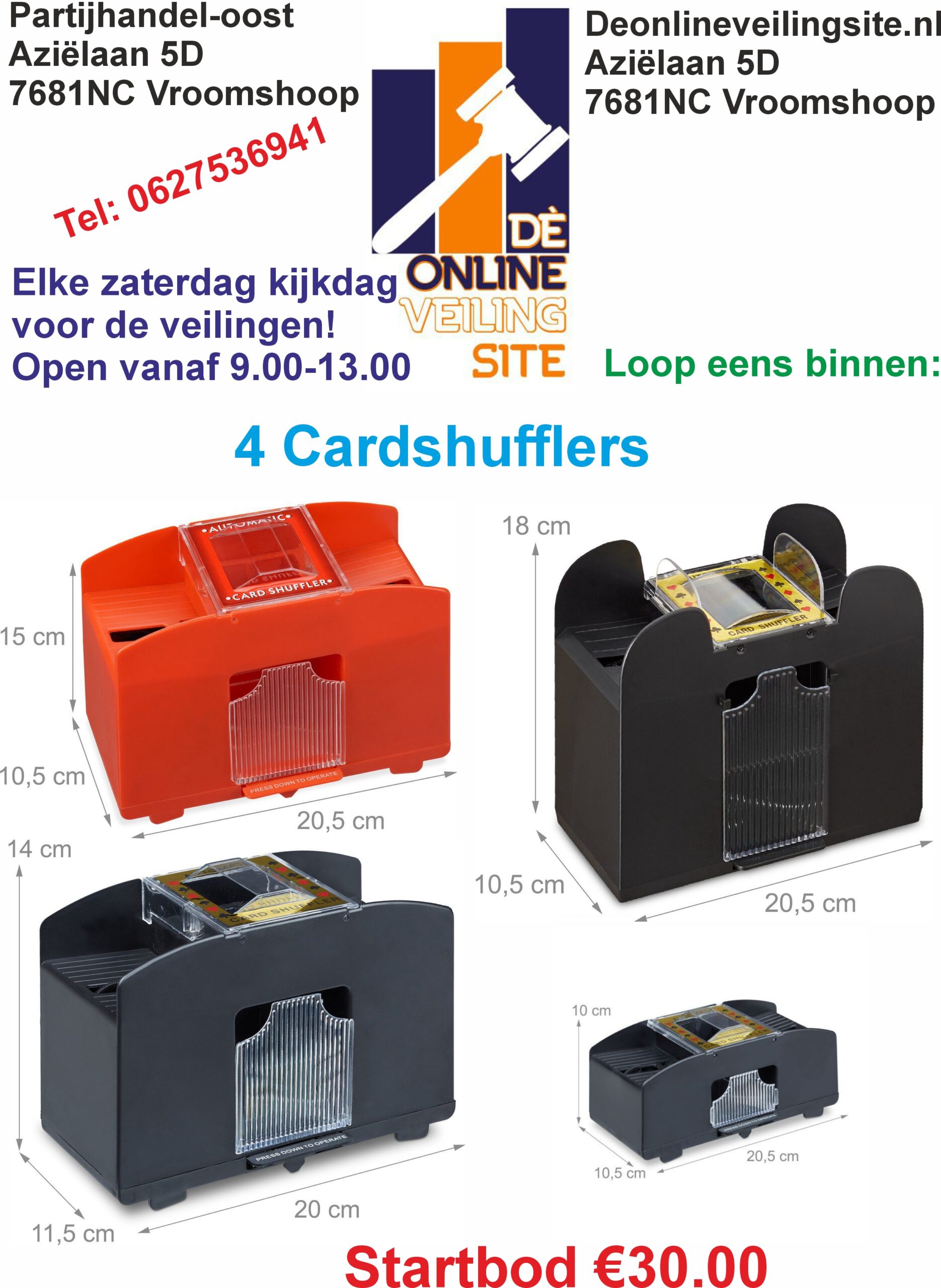 Deze kavel loopt af precies één week na
  het eerste bod.4 Kaartshufflers 1 x voor 2 spel kaarten  2 x voor 4 spel kaarten  1 x voor 6 spel kaarten