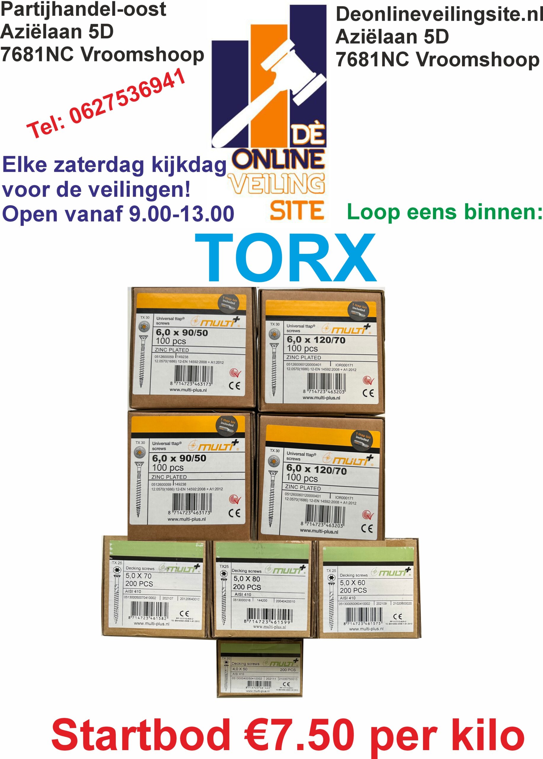 Deze kavel loopt af precies één week na  het eerste bod-Torx schroeven
