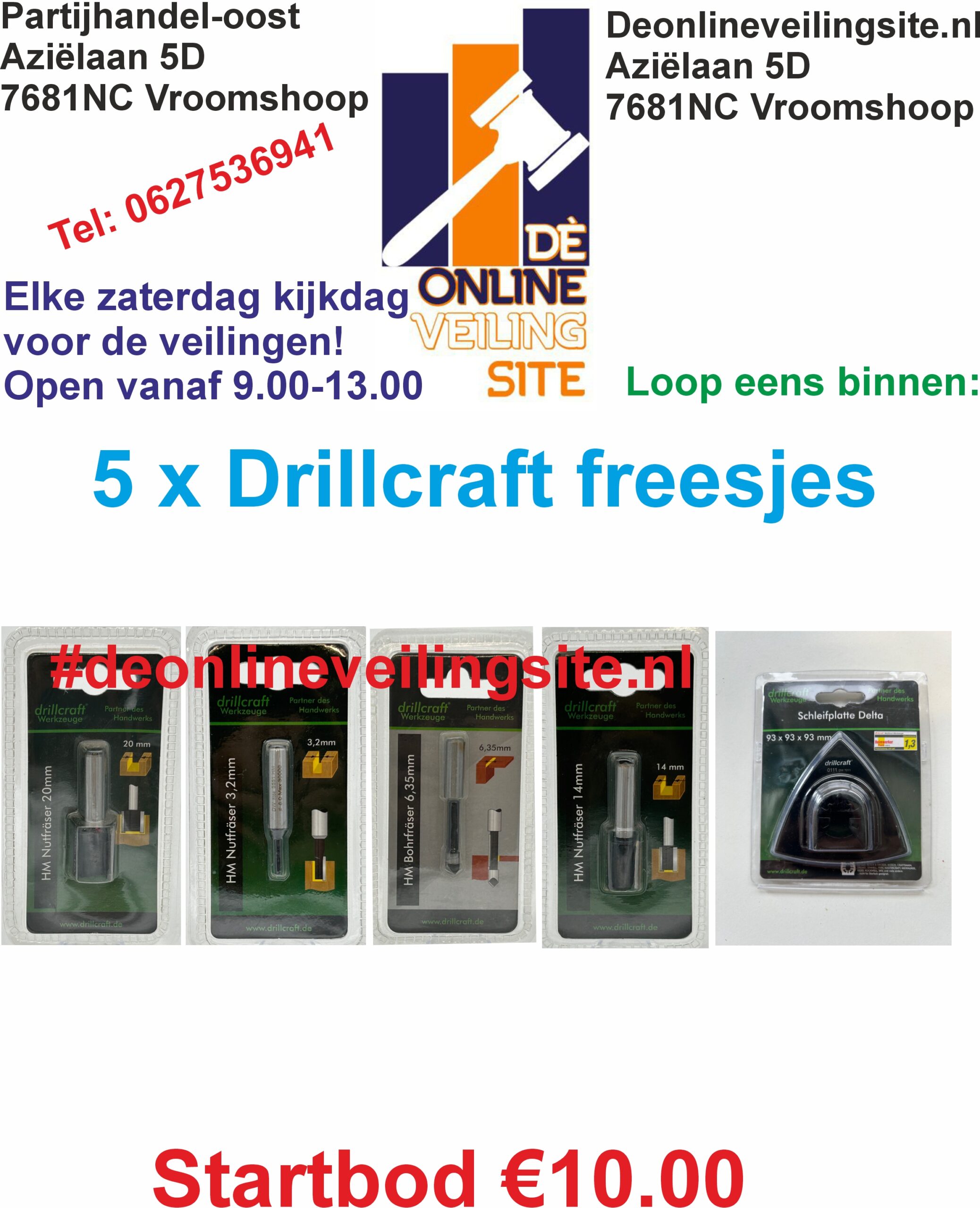 Deze kavel loopt af precies één week na  het eerste bod 5 Verschillende Drillcraft freesjes