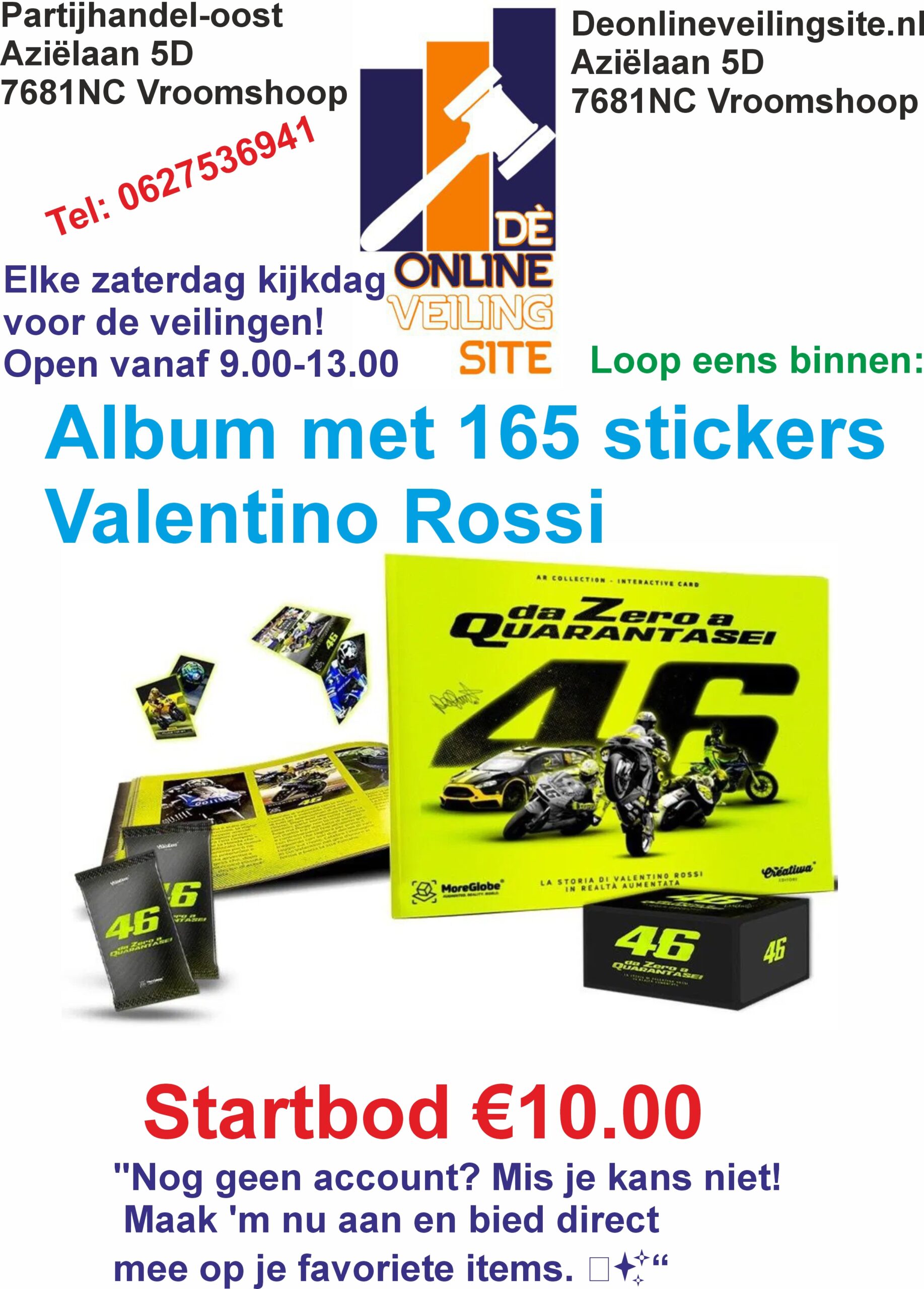 Deze kavel loopt af precies één week na  het eerste bod – Album met 165 stickers van Valentino Rossi